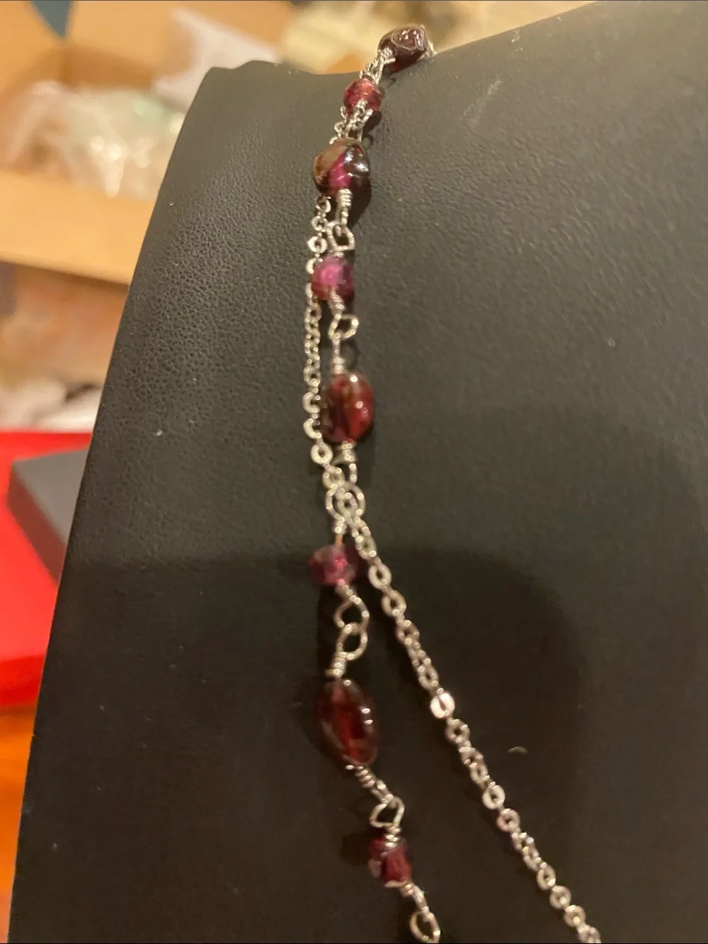 Multi-Strand Authentic (Garnet ) Red Beaded Pendant Necklace - Women Jewelry